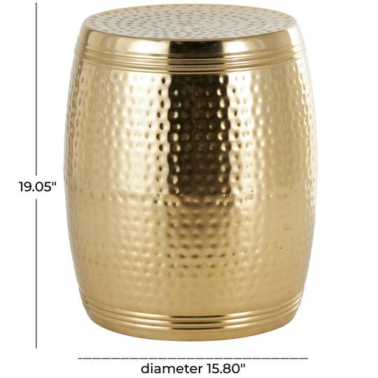 19" Gold Metal Hammered Drum Side End Accent Table